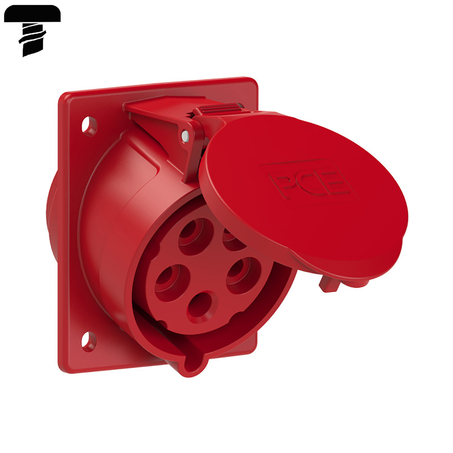 128182 CEE inbouw wcd schuin 32A 5p 400V 6h rood IP44 flens 80x97mm steek 60x73mm