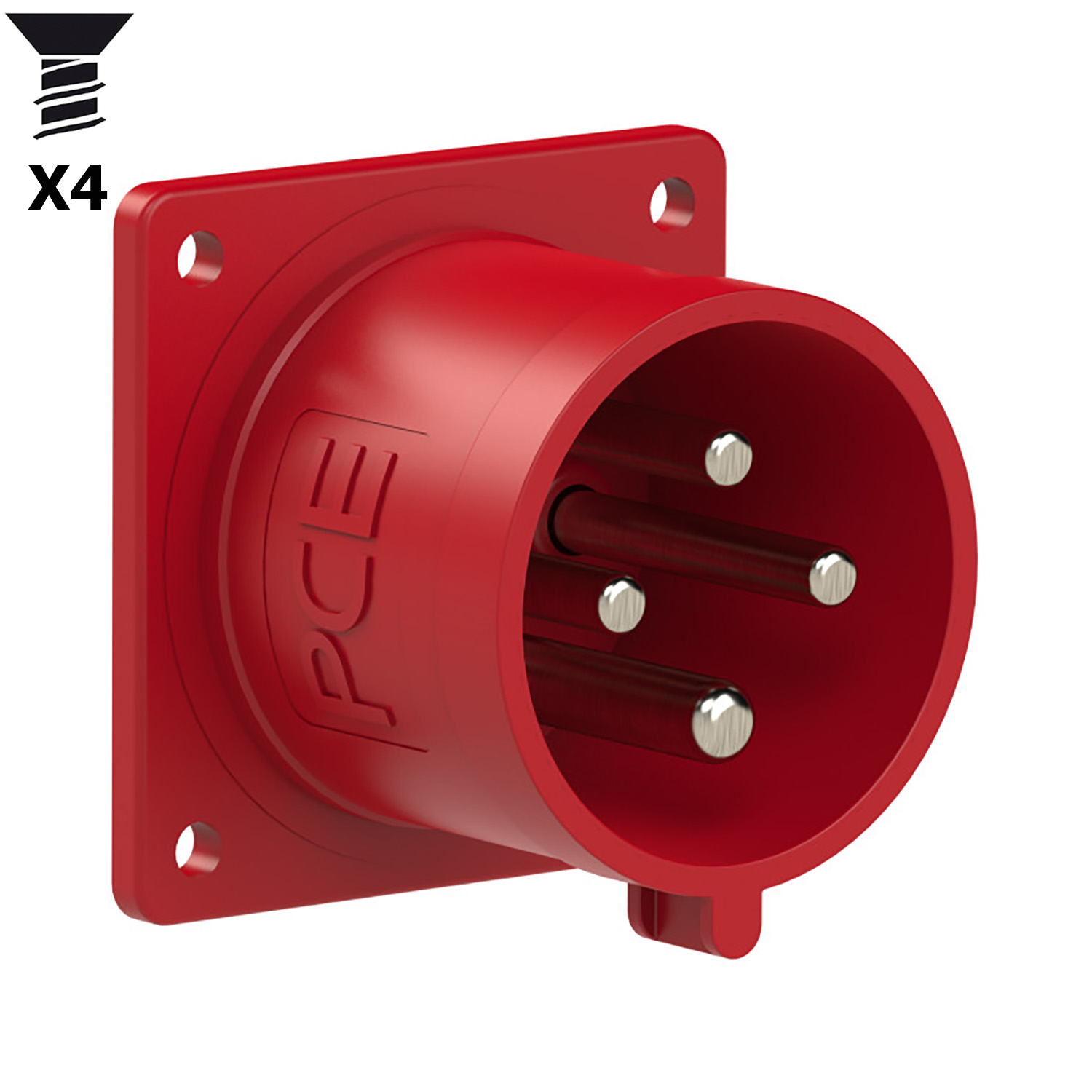 103551 CEE inbouw tcd recht 32A 4p 400V 6h rood IP44 toestel flens 70x70mm steek 56x56mm verzonken gaten