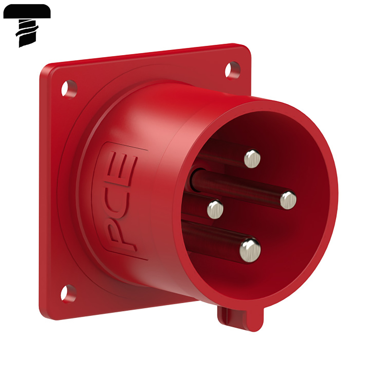 128159 CEE inbouw tcd recht 32A 4p 400V 6h rood IP44 toestel flens 70x70mm steek 56x56mm