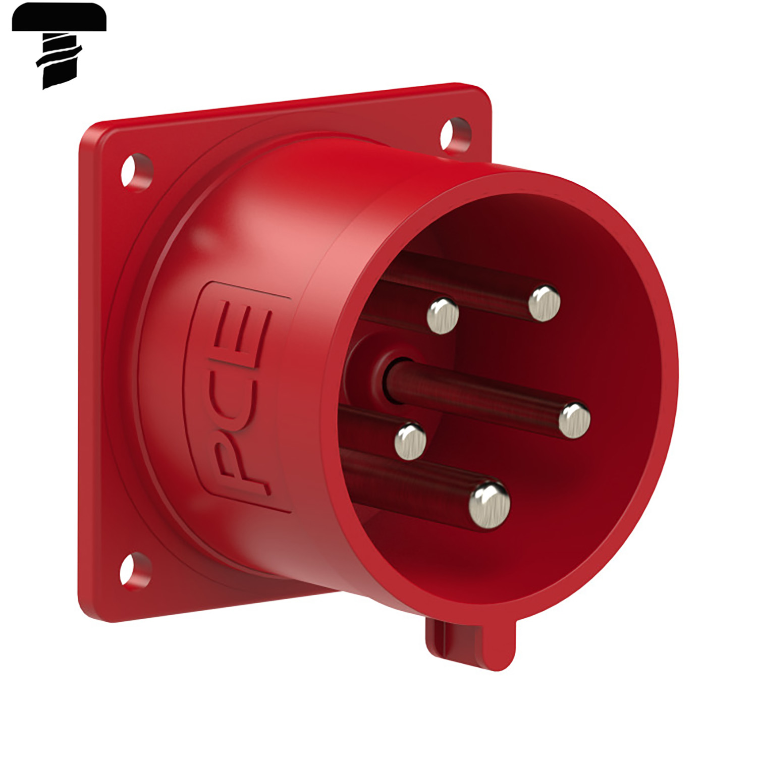 128161 CEE inbouw tcd recht 32A 5p 400V 6h rood IP44 toestel flens 70x70mm steek 56x56mm