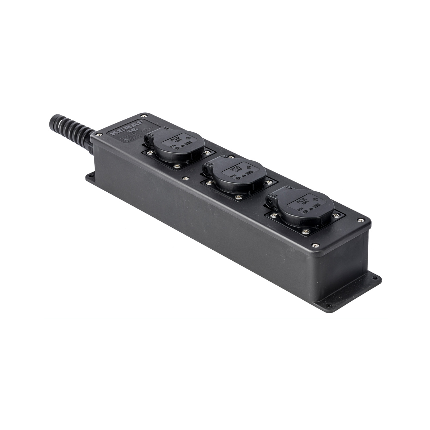 114399 Snoercentrale 3-voudig 16A 250V~ mono zwart wartel met knikbescherming