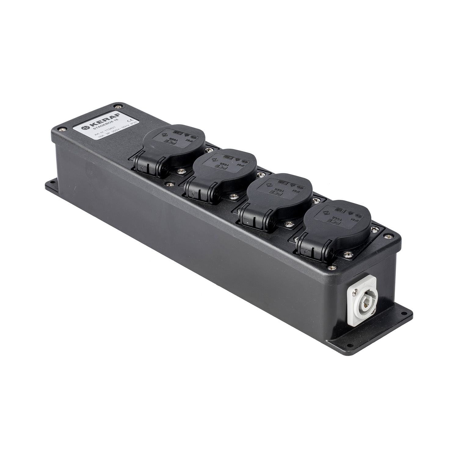 113432 Stagebox PowerCON >4-voudig mono doorlus blauw-in grijs-out LED zwart