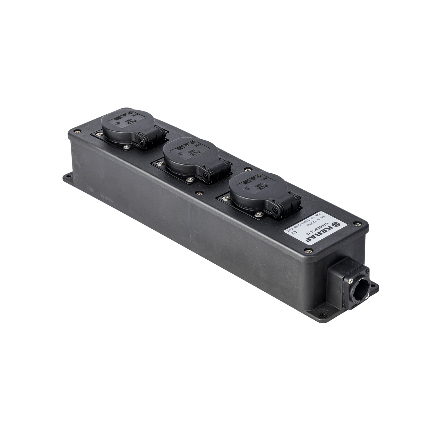 Stagebox PowerCON >3-voudig SchuKo doorlus blauw-in grijs-out LED zwart detail 19