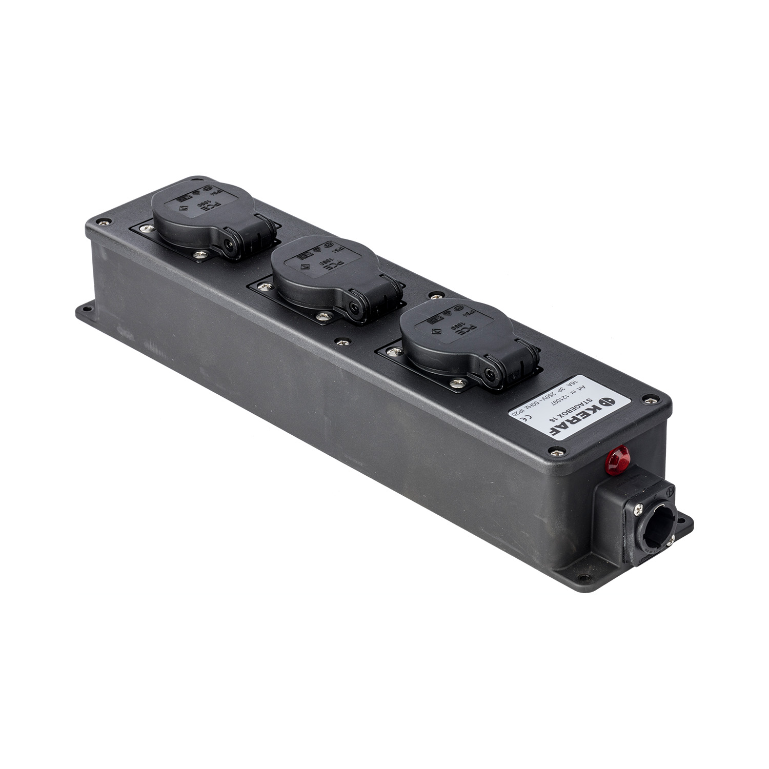Stagebox PowerCON >3-voudig SchuKo doorlus blauw-in grijs-out LED zwart detail 17
